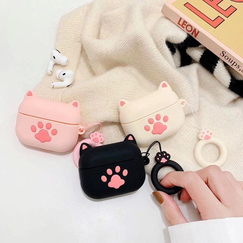 Cat Claw Headphone Case - Silicone Cartoon Cover Pink, White, Black 